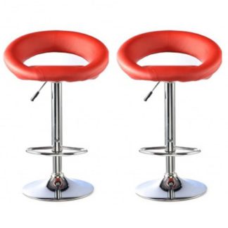 An Image of Murry Bar Stool In Red Faux Leather In A Pair