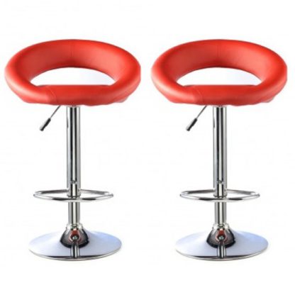 An Image of Murry Bar Stool In Red Faux Leather In A Pair
