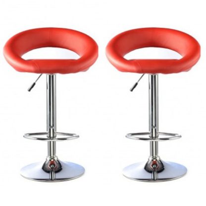 409414eddd1e860a8667f34871f709f05c012448e2d3cd4c56bebbdebfd1cb5d.jpg An Image of Murry Bar Stool In Red Faux Leather In A Pair