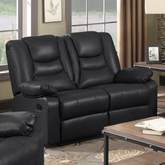 An Image of Gruis LeatherGel And PU Recliner 2 Seater Sofa In Black