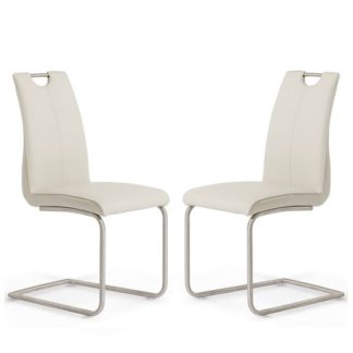 An Image of Harley Dining Chair In Taupe Faux Leather In A Pair