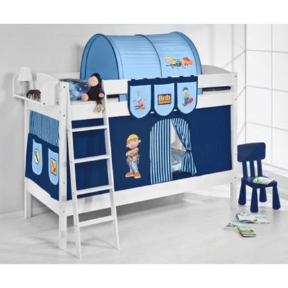 An Image of IDA BOB Children Bunk Bed In White With Curtains