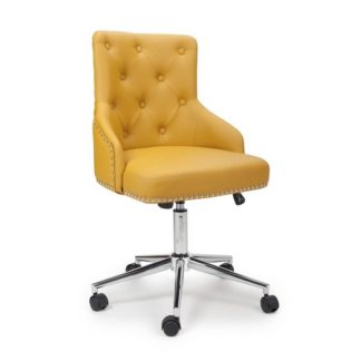An Image of Calico Office Chair In Yellow Leather Match With Chrome Base