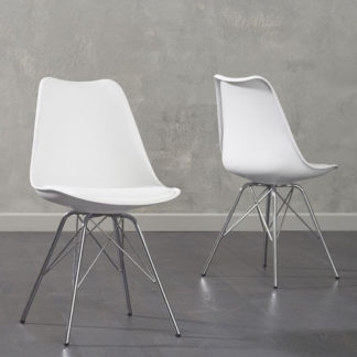 An Image of Crater White Faux Leather Dining Chairs In Pair