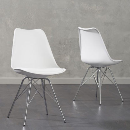 An Image of Crater White Faux Leather Dining Chairs In Pair