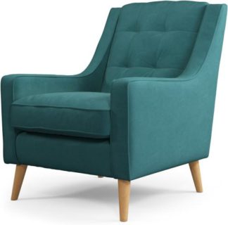 An Image of Content by Terence Conran Tobias, Armchair, Plush Kingfisher Blue Velvet, Light Wood Leg