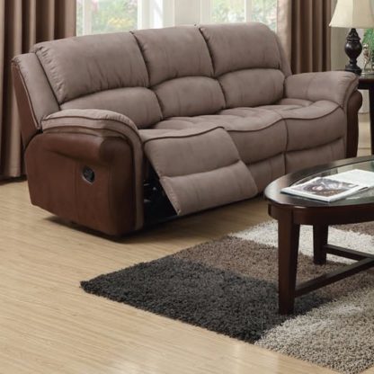 41a5e721e2ee3ee68198c4bd70ea9a2124b25ce4c928712d76e377e5b0e28c80.jpg An Image of Lerna Fusion Fabric 3 Seater Sofa In Taupe And Tan