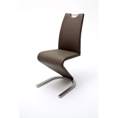 41a87ba0031f7d5c54fed5c8ad803f8858c65d165944f2d7a2765748a5d824a9.jpg An Image of Amado Z Brown Faux Leather Metal Swinging Dining Chair