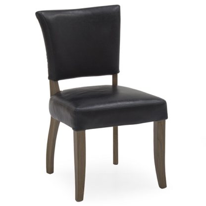 An Image of Epping PU Leather Dining Chair In Ink Blue With Wooden Frame
