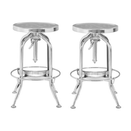 An Image of Dofida Silver Adjustable Metal Bar Stools In Pair