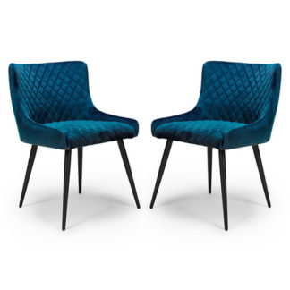 An Image of Malmo Blue Velvet Fabric Dining Chair In A Pair