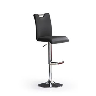 An Image of Bardo Black Bar Stool In Faux Leather With Round Chrome Base