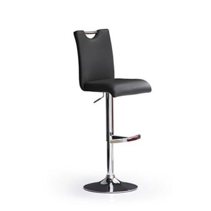 42abe791667233344c459dc84f4b086b49a007ddc87981888166ef12d31e39da.jpg An Image of Bardo Black Bar Stool In Faux Leather With Round Chrome Base