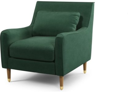 An Image of Content by Terence Conran Oksana Armchair, Plush Hunter Green Velvet with Light Wood Brass Leg