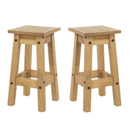 An Image of Corina Wooden Kitchen Stools In Antique Wax In A Pair