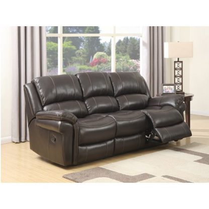 42dfcc97d8064816230c115f10b943456a3c37a5674e6620fee29f8d6eb1a18a.jpg An Image of Claton Recliner 3 Seater Sofa In Brown Faux Leather