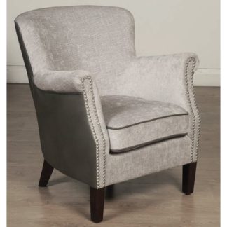 An Image of Aquarii Chenille Leather Fabric Lounge Armchair In Grey Fusion