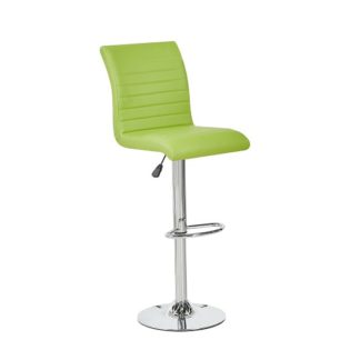 An Image of Ripple Bar Stool In Lime Green Faux Leather With Chrome Base