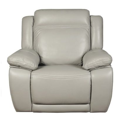 An Image of Baxter Recliner Sofa Chair In Light Grey Leather Air Fabric