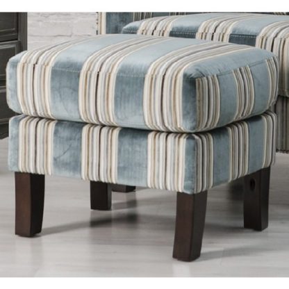 An Image of Humphrey Fabric Footstool In Blue With Wooden Feet