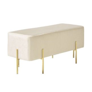 An Image of Ryman Bench In White Velvet And Gold Plated Stainless Steel