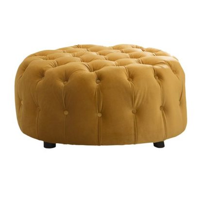 An Image of Reedy Velvet Deep Buttoned Foot Stool In Mustard Finish