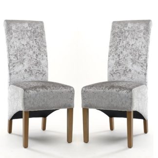 An Image of Arora Fabric Dining Chair In Silver Velvet In A Pair