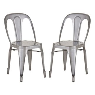 An Image of Dschubba Grey Metal Dining Chairs In Pair