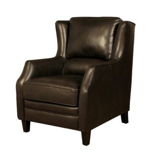 An Image of Halton Sofa Chair In Brown Leather Look Fabric With Wooden Legs