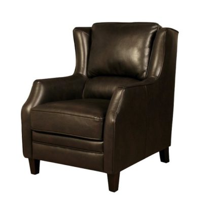 43b20846f6106f129dcdc51f3c7ca9da9806510ca26a1b9232af44a15b8106c5.jpg An Image of Halton Sofa Chair In Brown Leather Look Fabric With Wooden Legs