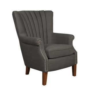 An Image of Silon Fabric Armchair In Charcoal And Dark Brown Legs