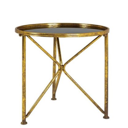 An Image of Neve Glass End Table Wide In Black With Antique Gold Frame