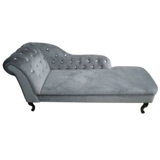 An Image of Charcoal Grey Velvet Diamante Chaise Lounge With Left Armrest