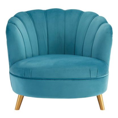 An Image of Lusitania Blue Velvet Chair With Gold Wooden Legs