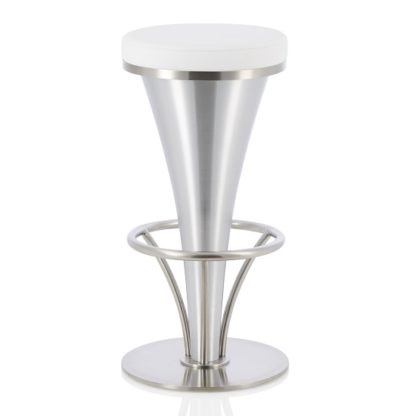 An Image of Romania Bar Stool In White Faux Leather And Stainless Steel Base