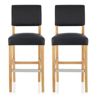 An Image of Vibio Bar Stools In Black PU With Oak Legs In A Pair