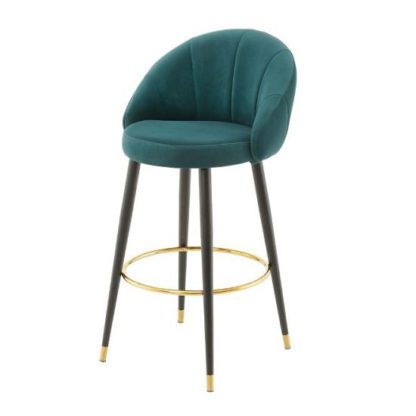 451537d08038b6d26d956fef1c7b47a5cfed009580aff08aeaafa66fece82959.jpg An Image of Hambree Highback Bar Stool In Teal Finish With Black Legs