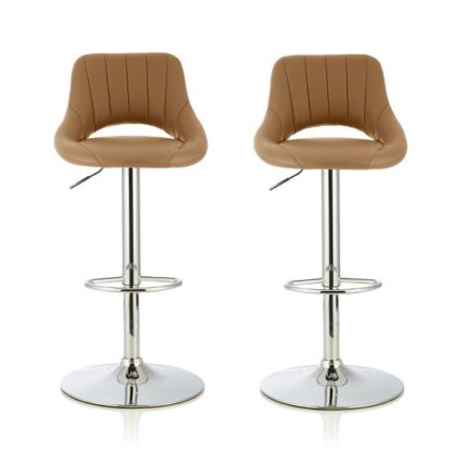An Image of Shello Bar Stool In Taupe Faux Leather And Chrome Base In A Pair