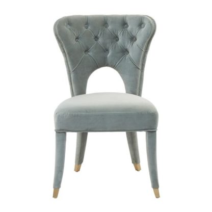 456b5a0492a22e27c25e758359e24367d29f4c4fac181205a2efa660806234bf.jpg An Image of Sadalsuud Blue Velvet Feature Chair With Wooden Legs