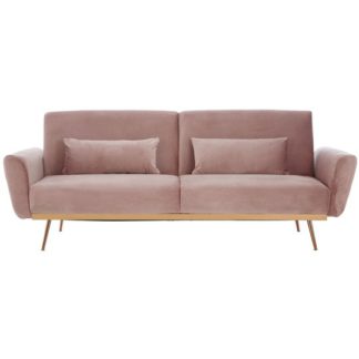 An Image of Eltanin Pink Velvet Sofa Bed With Metallic Gold Legs