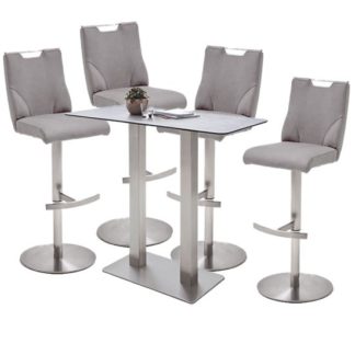 An Image of Soho Glass Bar Table With 4 Jiulia Ice Grey Stools