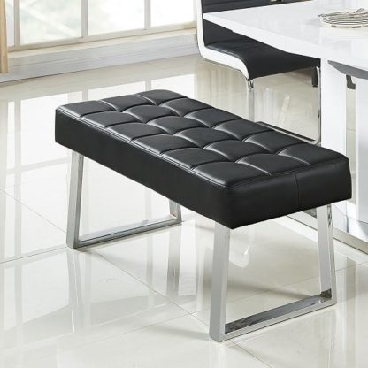 45a7add36491220ed26534de3e3af5259a4caf6ee82643bff1b892259cdafb4d.jpg An Image of Austin Dining Bench In Black Faux Leather With Chrome Base