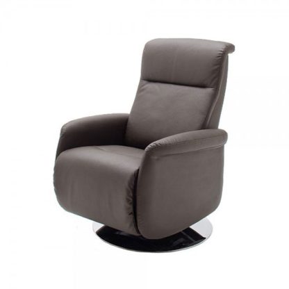An Image of Almeida Rotating Reclining Chair In Brown Leather And Metal Base