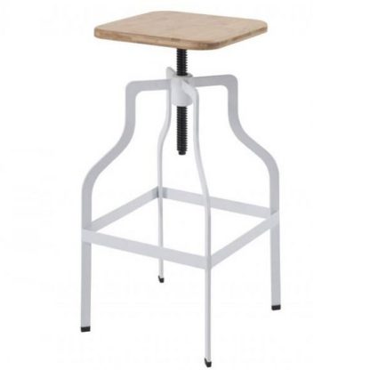 An Image of Andora Bar Stool In White With Wooden Seat