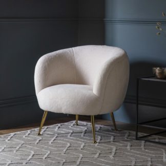 An Image of Taryn Faux Sheepskin Tub Chair In White With Brass Finish Legs