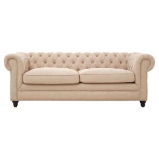 An Image of Poerava 3 Seater Linen Sofa In Beige