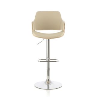 An Image of Finnley Bar Stool In Oak And Cream PU With Chrome Base