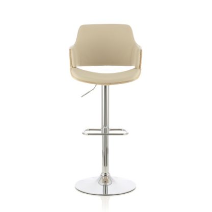 An Image of Finnley Bar Stool In Oak And Cream PU With Chrome Base