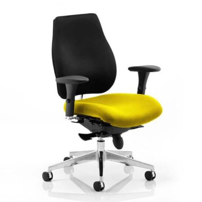 468a573db0f8ee2562bdae564839481cadbc97641b04b48c53e9669cecc085cd.jpg An Image of Chiro Plus Black Back Office Chair With Senna Yellow Seat