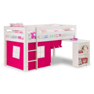 An Image of Wendy Midsleeper Bunk Bed In Surf White With Pink Tent